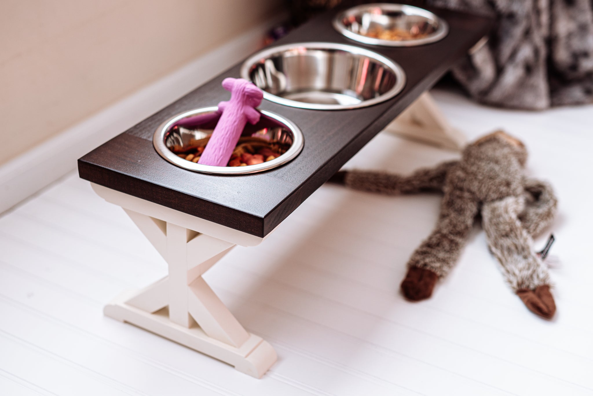 Extra Large Elevated Dog Bowl Stand - Trestle Farmhouse Two Bowl